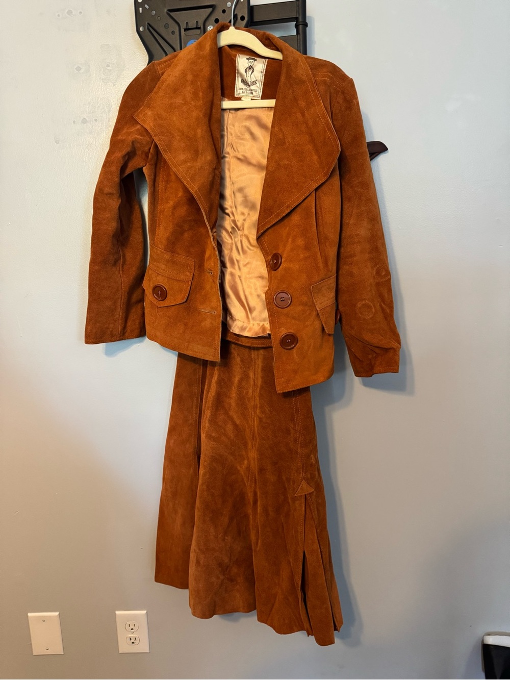 Vintage 1970s Rust Brown Suede Women's Jacket and Skirt Set